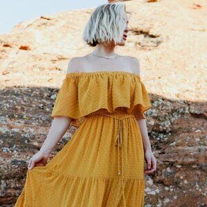 Baltic Born - Swiss Dot Mustard Maxi Dress (M)